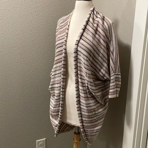 Duster cardigan sweater striped beige cotton adjustable length size small medium